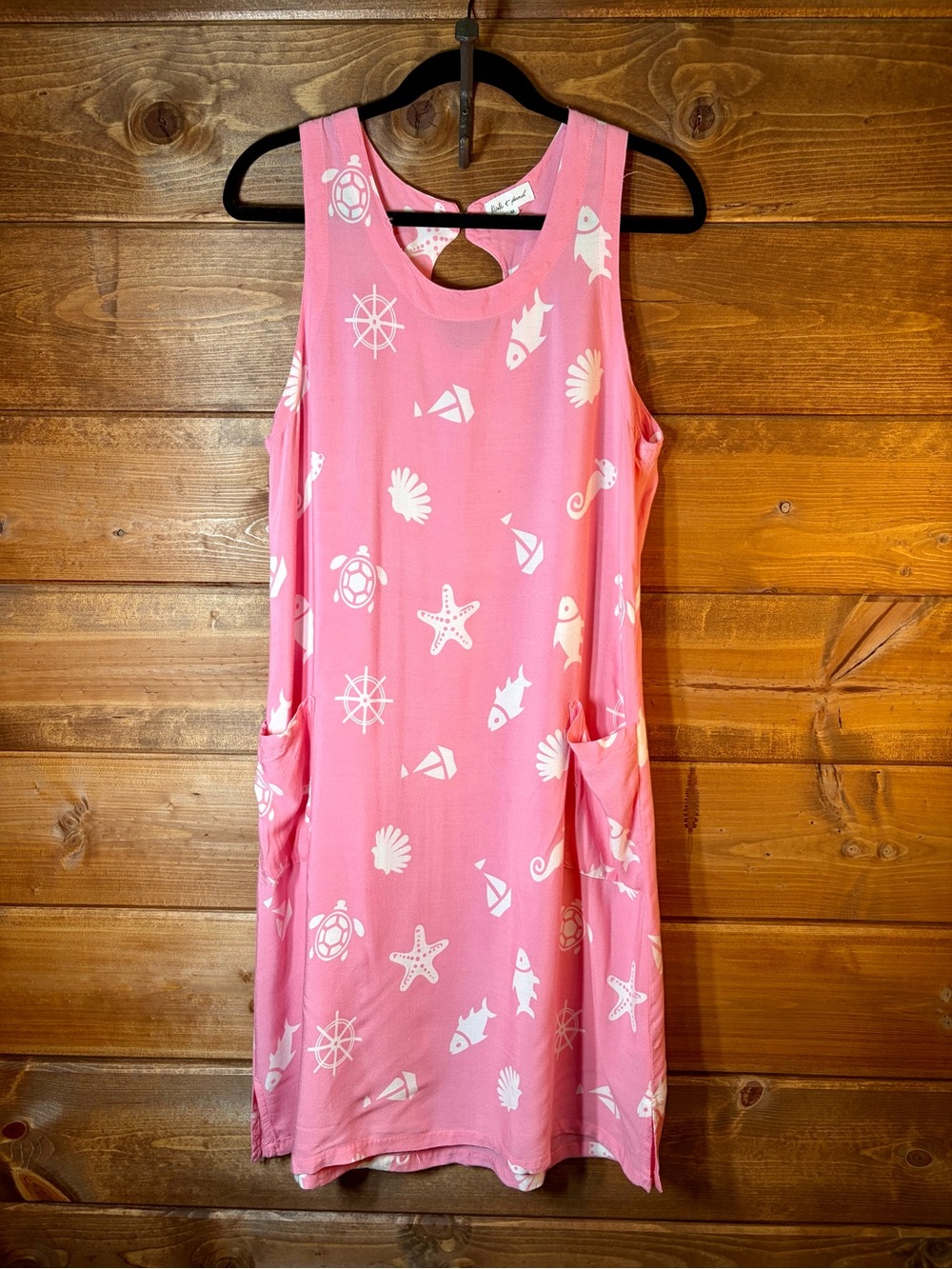 Sleeveless Pink Nautical-Print Midi Beach Dress with Front Pockets Size Medium 💕
